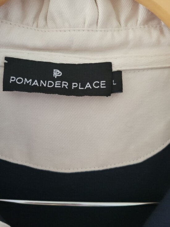 Tuckernuck Pomander Place Navy French Terry Dress size Large Preppy Ruffled - Picture 3 of 10